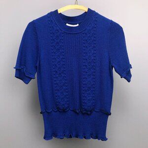 BNWT Premium 3.1 Phillip Lim Blue Merino Wool Cable Crewneck Crop Top